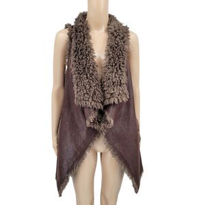 TCEC Brown Faux Curly Shearling Faux Poly Sueded Fabric Vest Boho Hippie